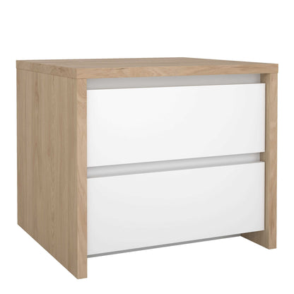 Salzburg White and Natural Oak Effect Bedside Table 2 Drawers