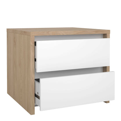 Salzburg White and Natural Oak Effect Bedside Table 2 Drawers
