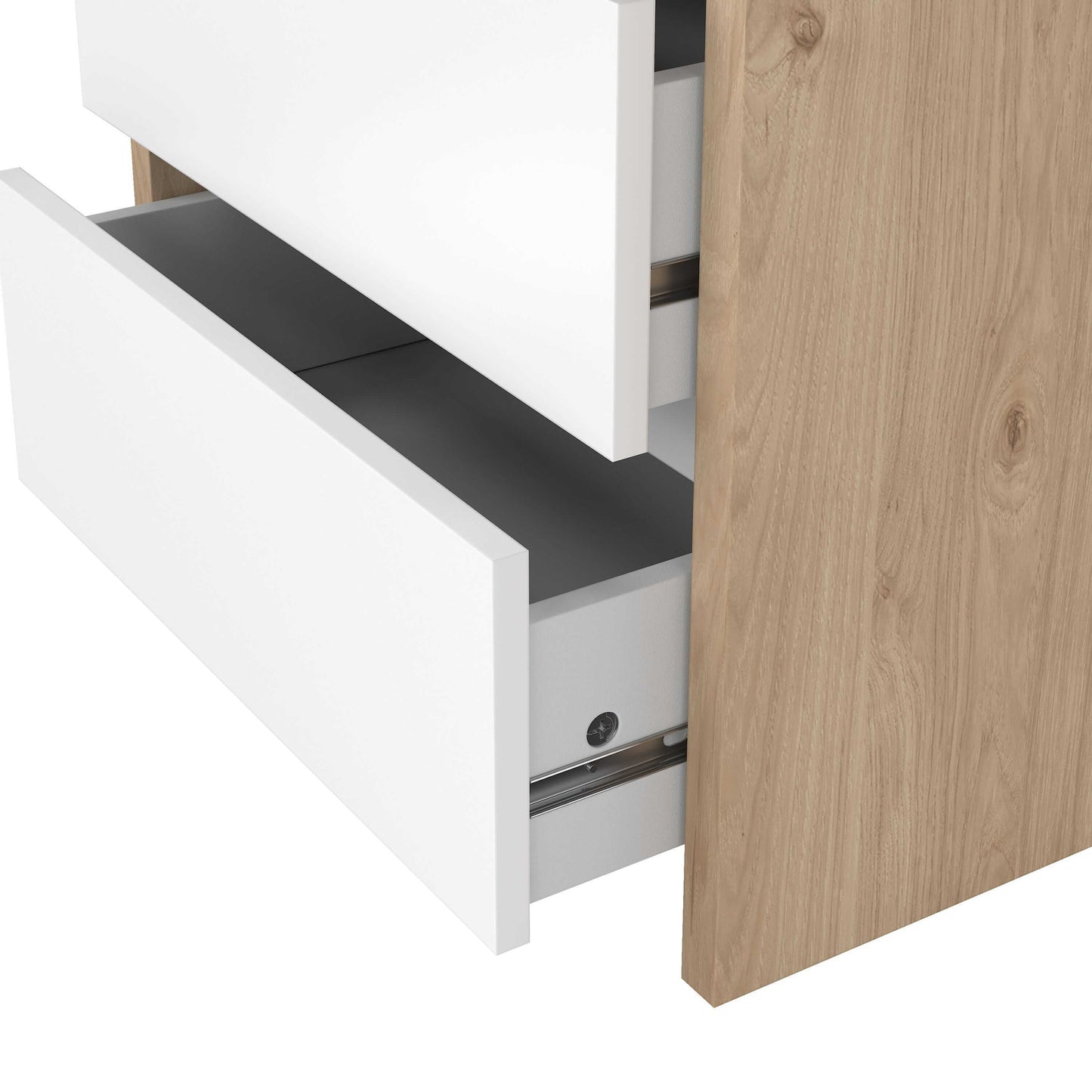 Salzburg White and Natural Oak Effect Bedside Table 2 Drawers