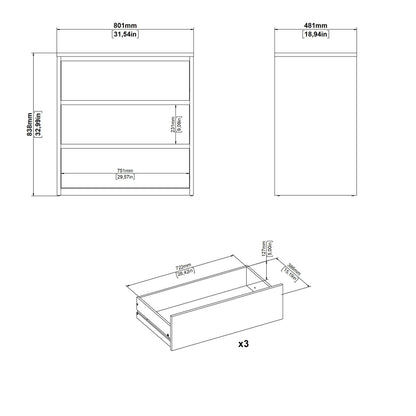 Salzburg White and Natural Oak Effect Wood Chest 3 Drawers