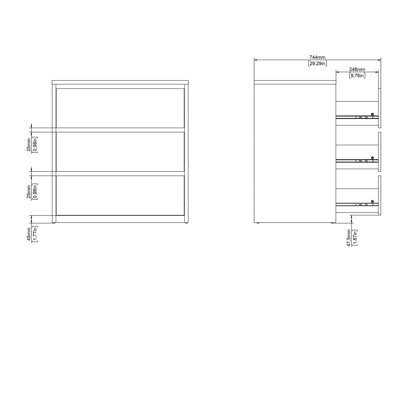 Salzburg White and Natural Oak Effect Wood Chest 3 Drawers