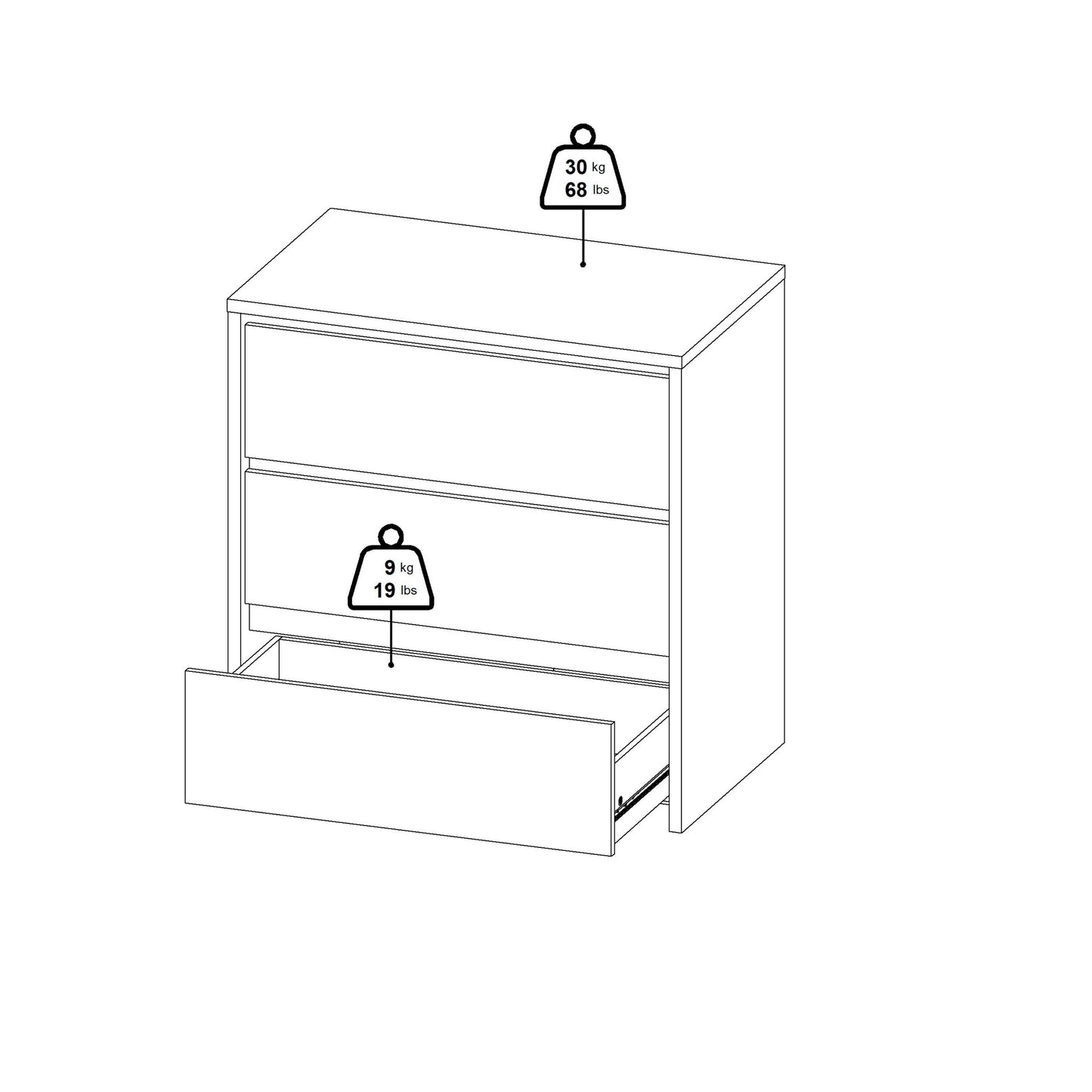Salzburg White and Natural Oak Effect Wood Chest 3 Drawers