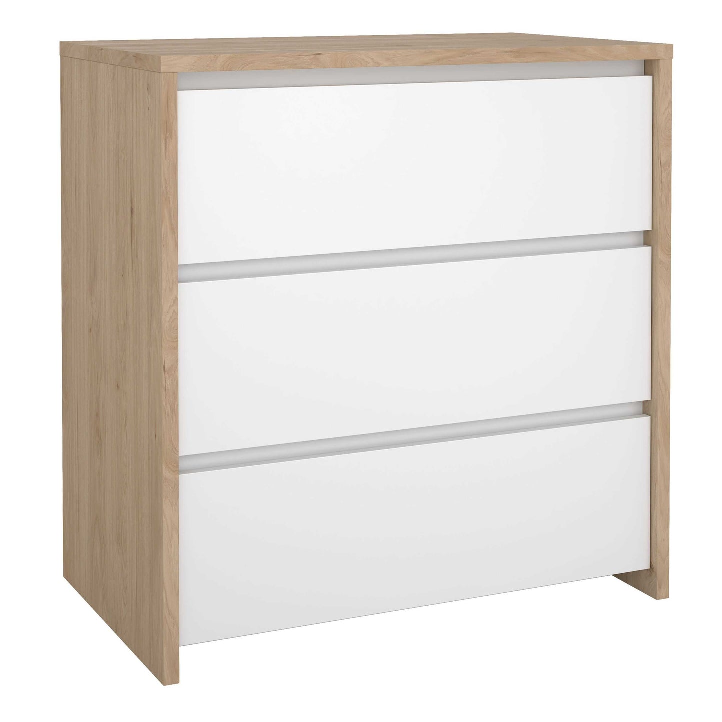 Salzburg White and Natural Oak Effect Wood Chest 3 Drawers