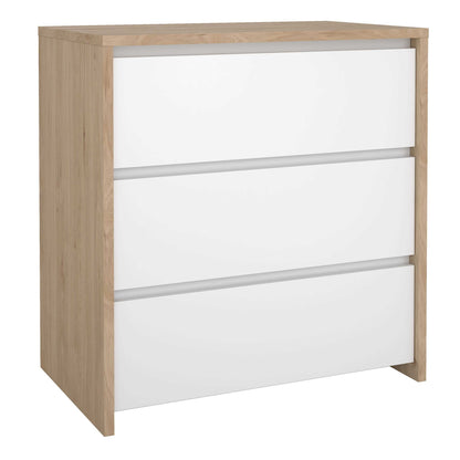 Salzburg White and Natural Oak Effect Wood Chest 3 Drawers