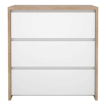 Salzburg White and Natural Oak Effect Wood Chest 3 Drawers