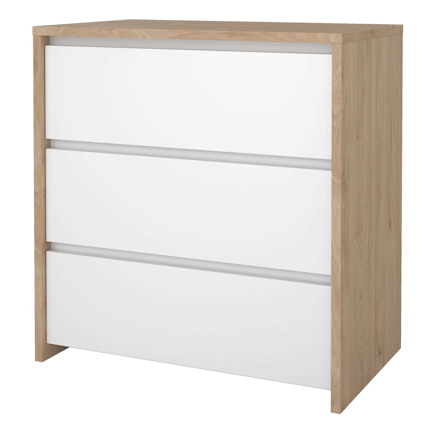 Salzburg White and Natural Oak Effect Wood Chest 3 Drawers