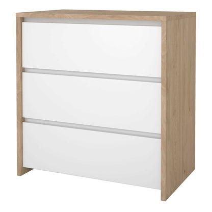 Salzburg White and Natural Oak Effect Wood Chest 3 Drawers