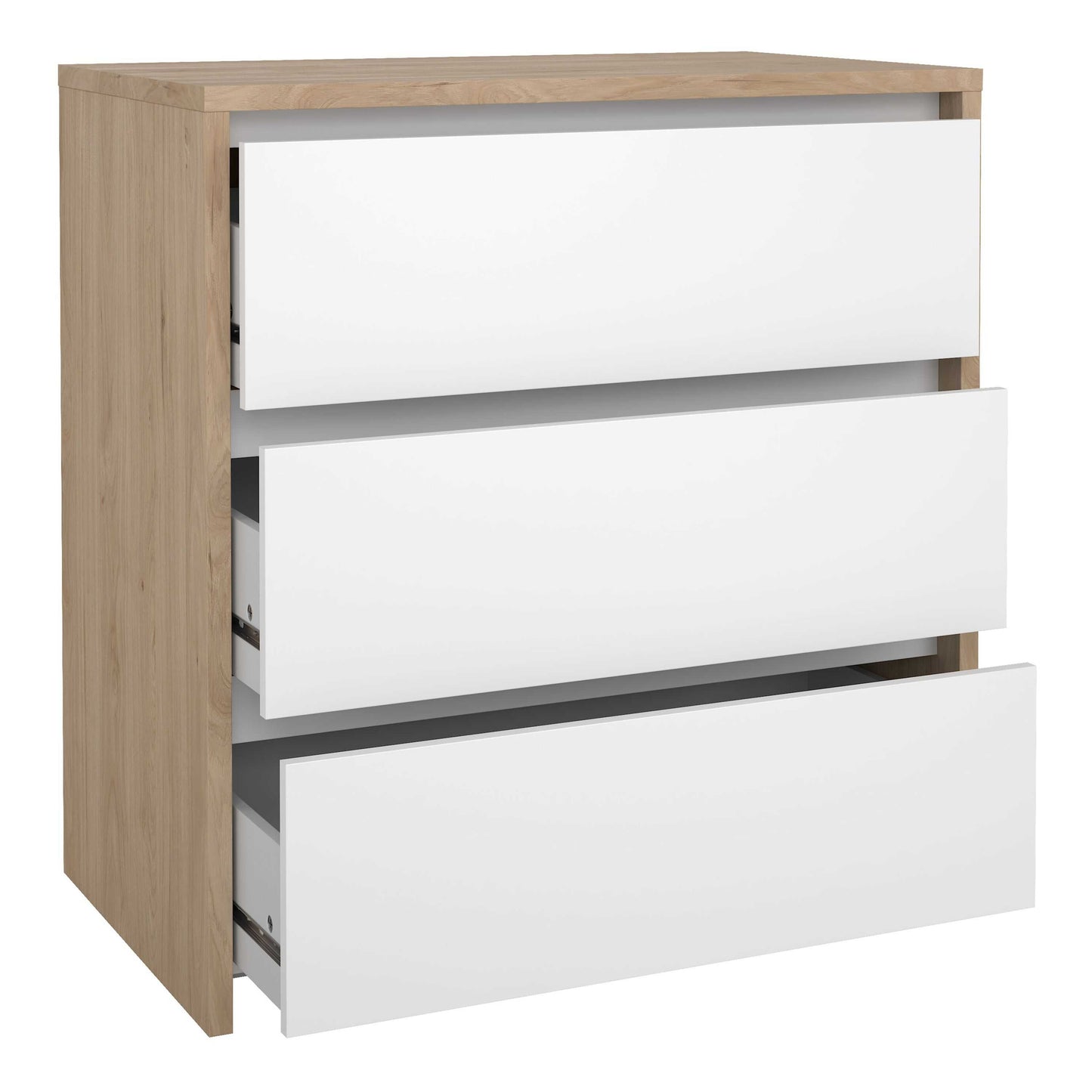 Salzburg White and Natural Oak Effect Wood Chest 3 Drawers