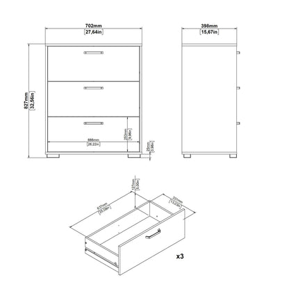 Stuttgart Natural Oak Chest of 3 Drawers Black Metal Handles