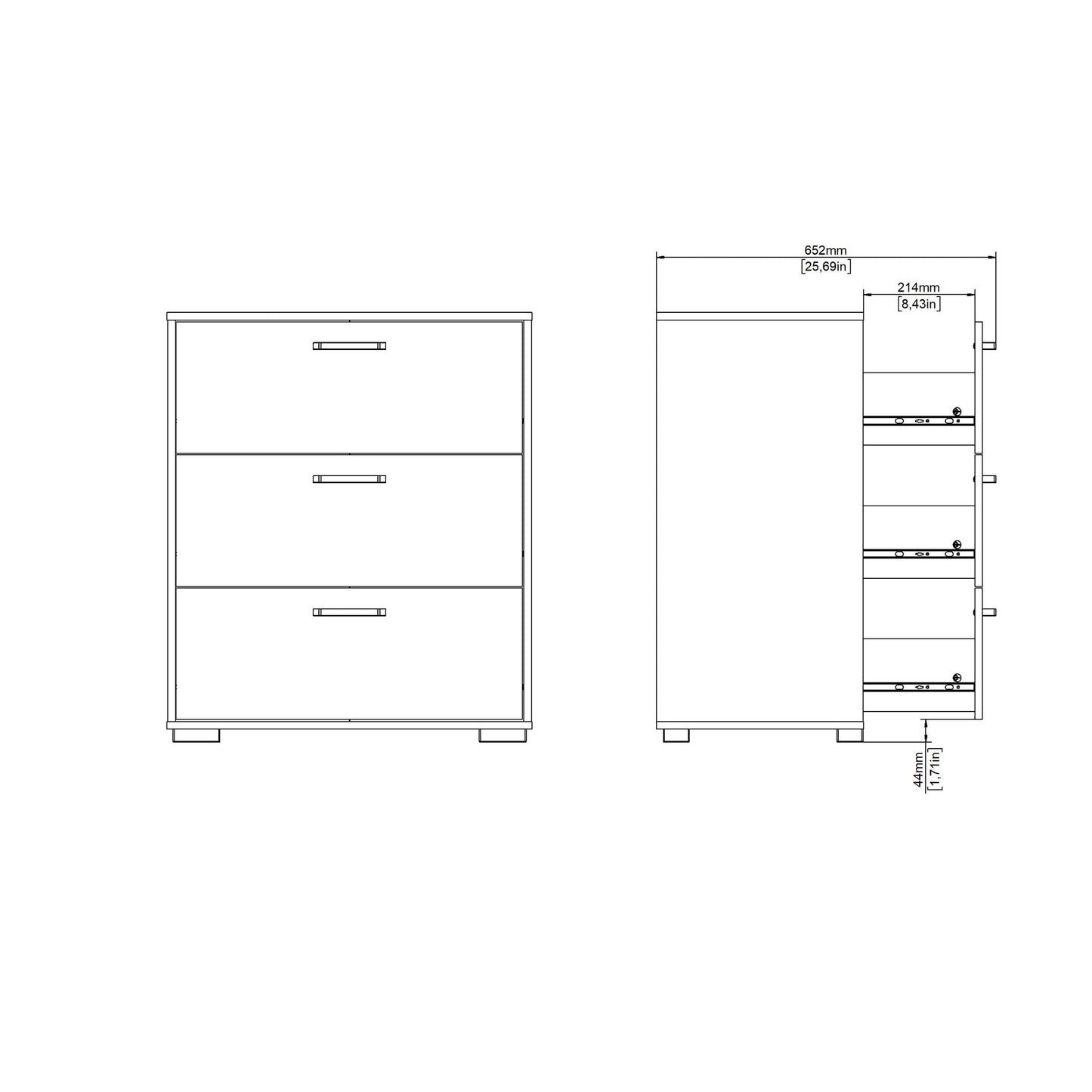 Stuttgart Natural Oak Chest of 3 Drawers Black Metal Handles