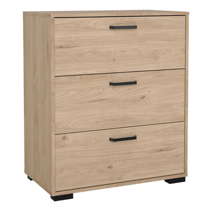 Stuttgart Natural Oak Chest of 3 Drawers Black Metal Handles