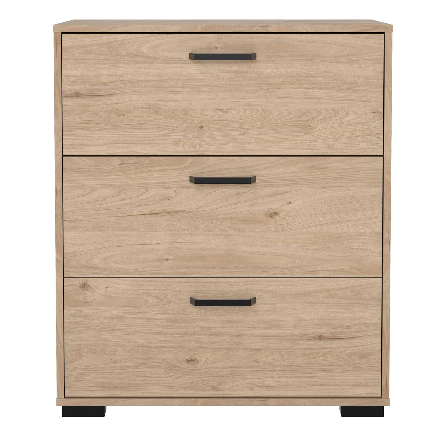 Stuttgart Natural Oak Chest of 3 Drawers Black Metal Handles