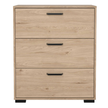 Stuttgart Natural Oak Chest of 3 Drawers Black Metal Handles