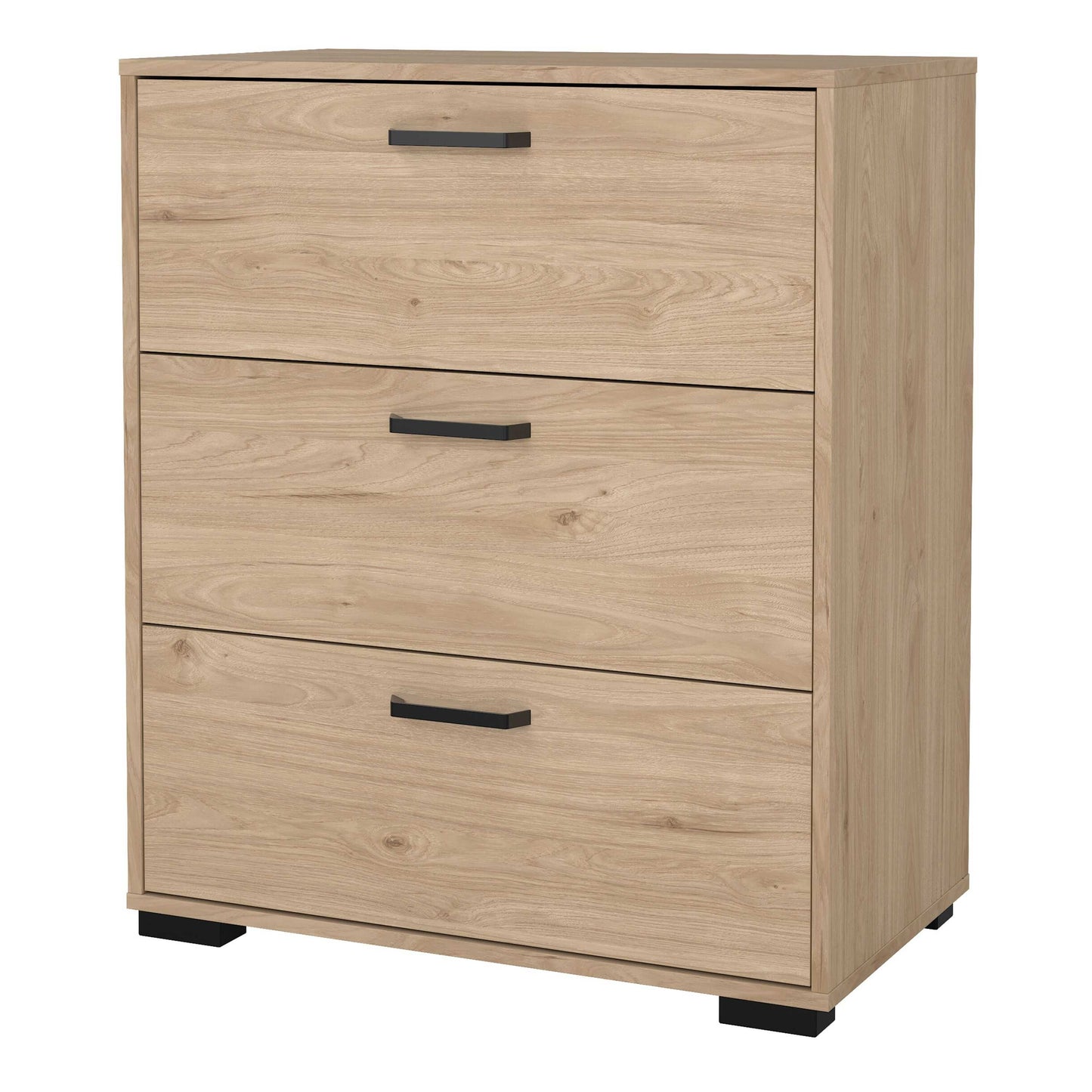 Stuttgart Natural Oak Chest of 3 Drawers Black Metal Handles