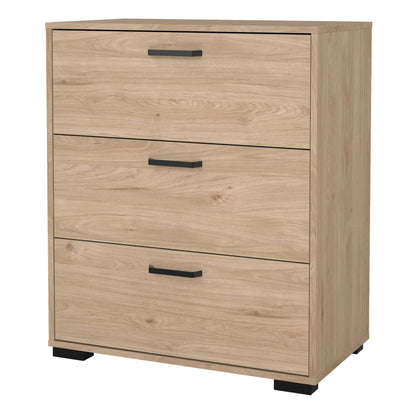 Stuttgart Natural Oak Chest of 3 Drawers Black Metal Handles