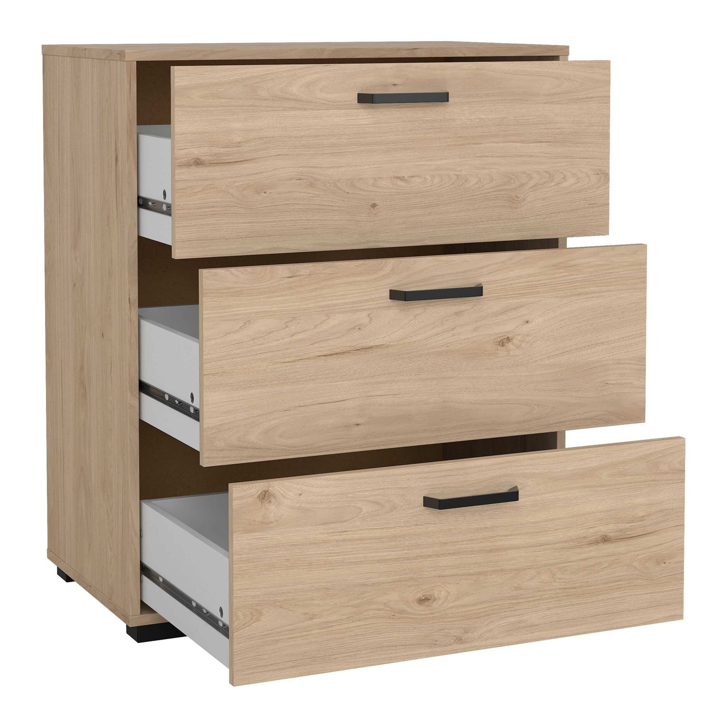 Stuttgart Natural Oak Chest of 3 Drawers Black Metal Handles