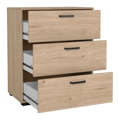 Stuttgart Natural Oak Chest of 3 Drawers Black Metal Handles