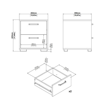 Stuttgart Gloss White Bedside Table 2 Drawers