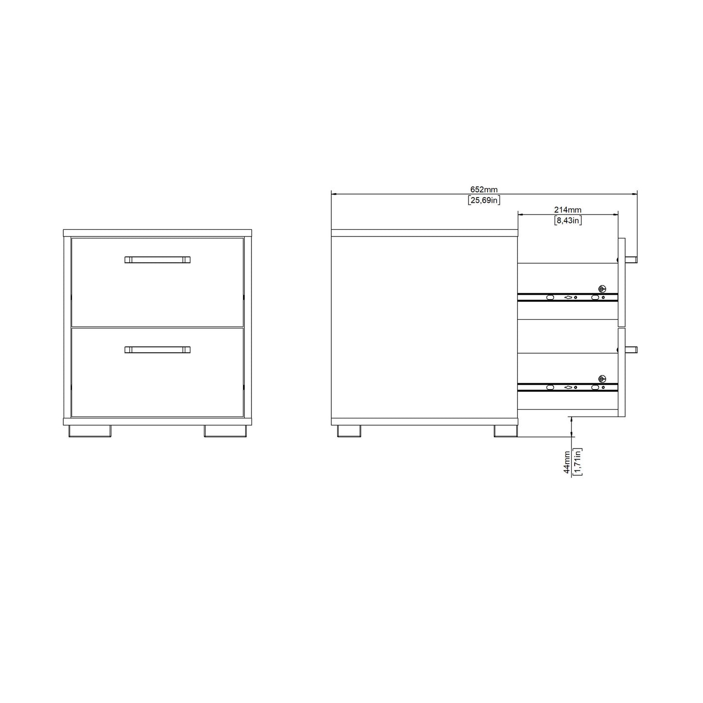 Stuttgart Gloss White Bedside Table 2 Drawers