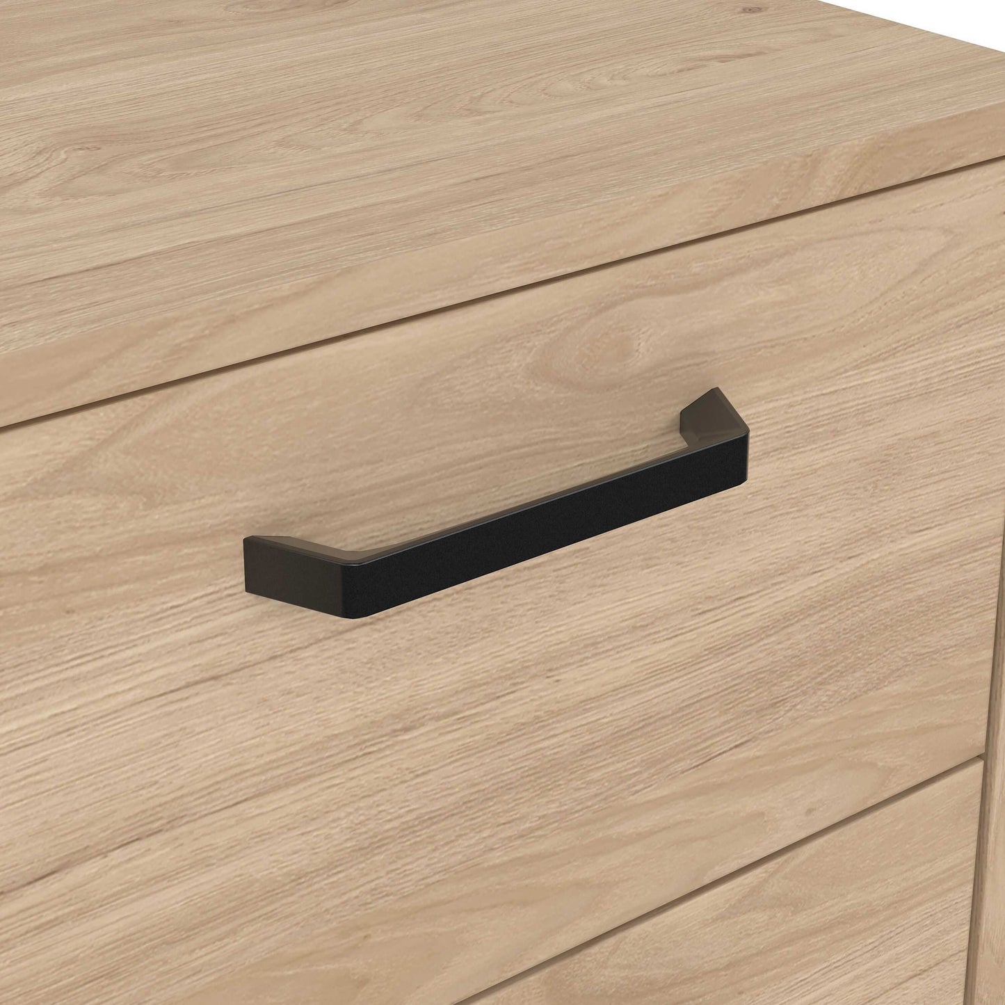 Stuttgart Natural Oak Bedside Table 2 Drawers Black Metal Handles