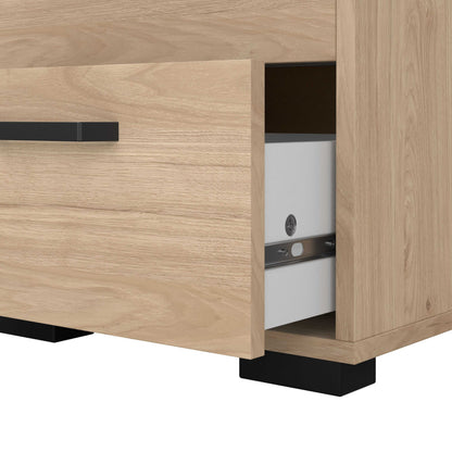 Stuttgart Natural Oak Bedside Table 2 Drawers Black Metal Handles