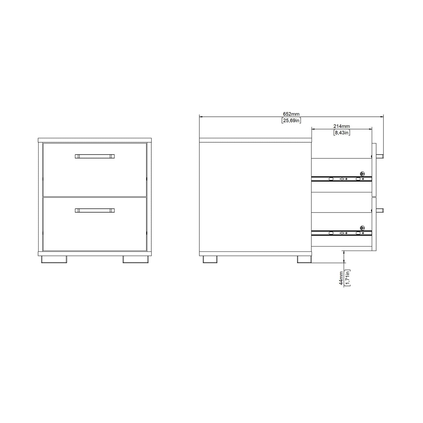 Stuttgart Natural Oak Bedside Table 2 Drawers Black Metal Handles