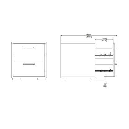 Stuttgart Natural Oak Bedside Table 2 Drawers Black Metal Handles