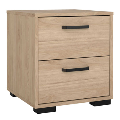 Stuttgart Natural Oak Bedside Table 2 Drawers Black Metal Handles