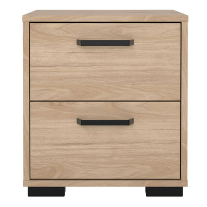 Stuttgart Natural Oak Bedside Table 2 Drawers Black Metal Handles