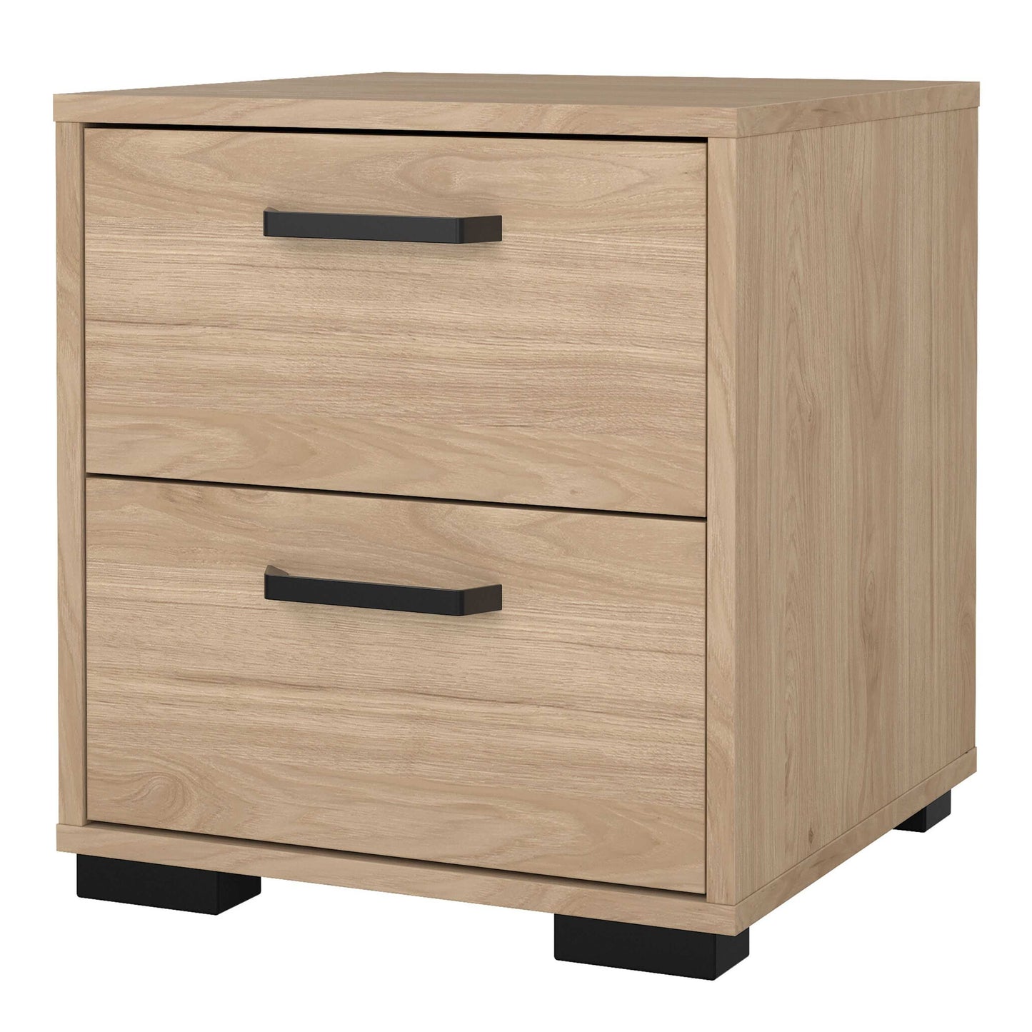 Stuttgart Natural Oak Bedside Table 2 Drawers Black Metal Handles