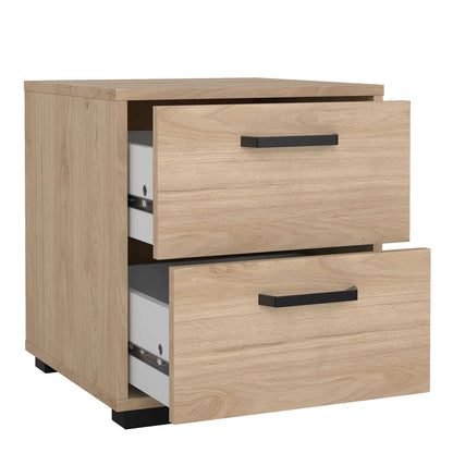 Stuttgart Natural Oak Bedside Table 2 Drawers Black Metal Handles