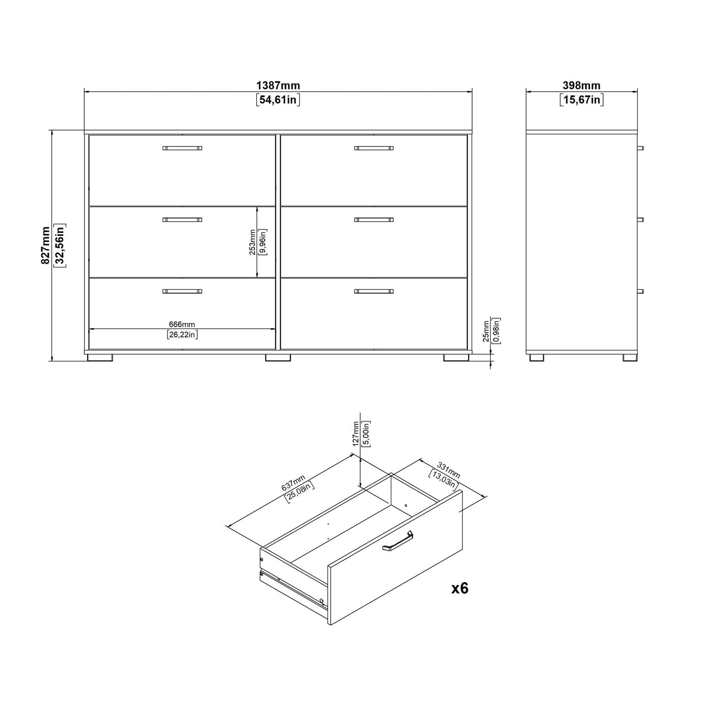 Stuttgart Gloss White Chest of 6 Drawers
