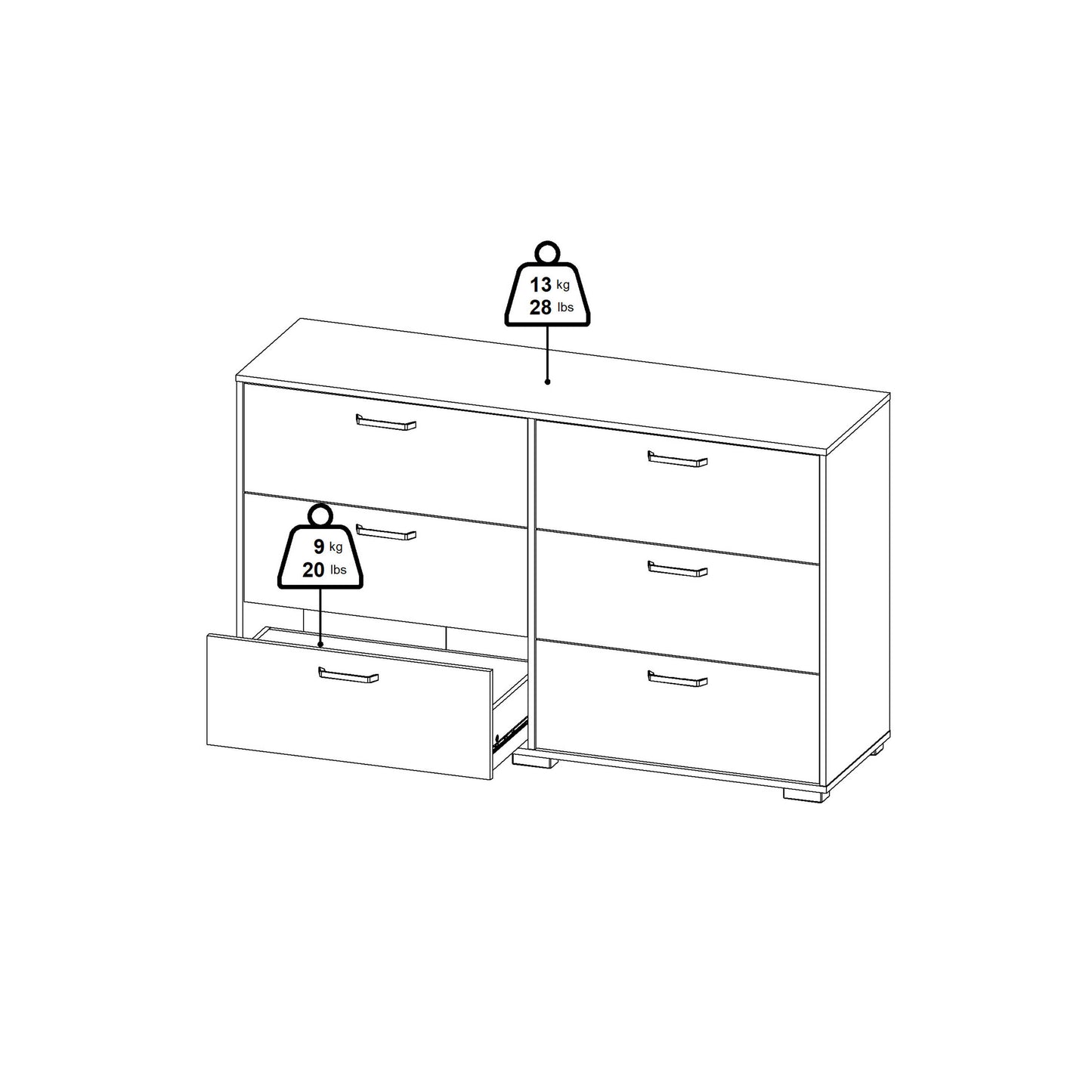 Stuttgart Gloss White Chest of 6 Drawers