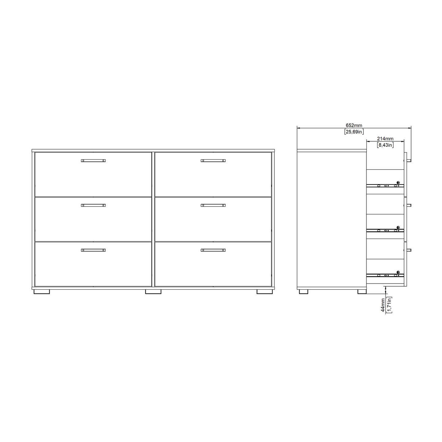 Stuttgart Natural Oak Chest of 6 Drawers Black Metal Handles