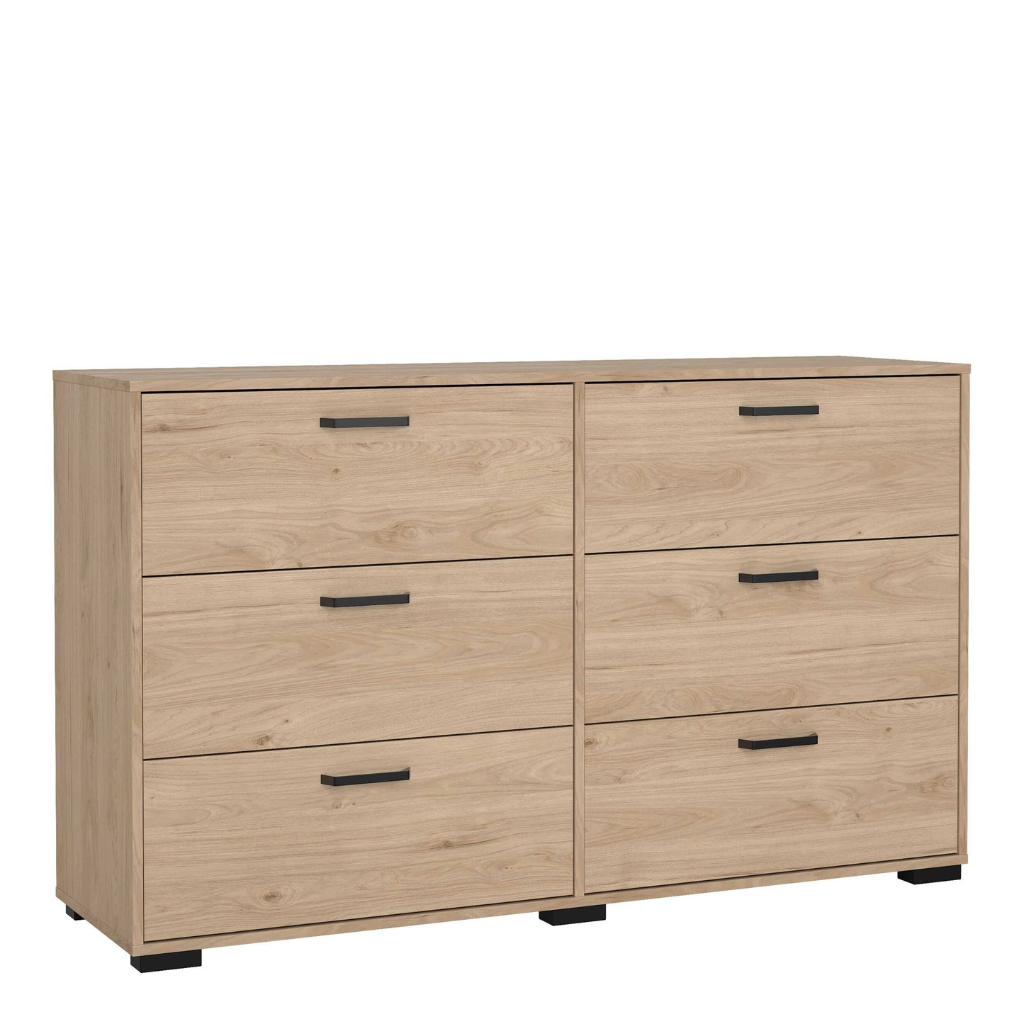 Stuttgart Natural Oak Chest of 6 Drawers Black Metal Handles