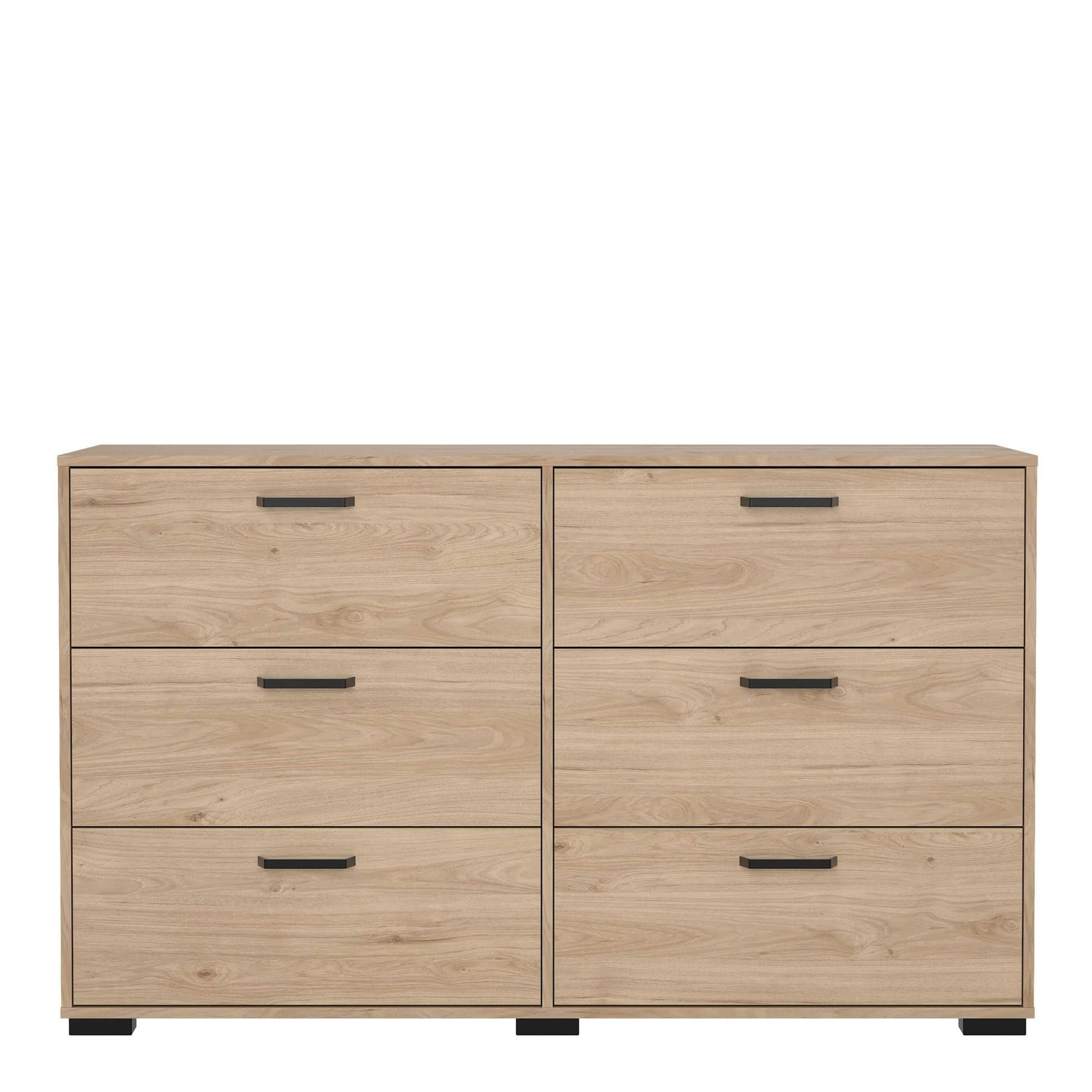Stuttgart Natural Oak Chest of 6 Drawers Black Metal Handles