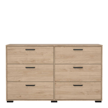 Stuttgart Natural Oak Chest of 6 Drawers Black Metal Handles