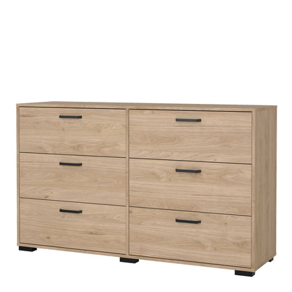 Stuttgart Natural Oak Chest of 6 Drawers Black Metal Handles