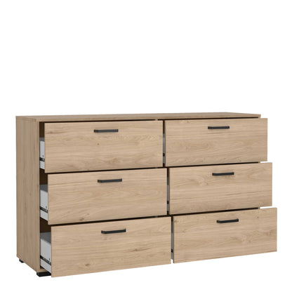 Stuttgart Natural Oak Chest of 6 Drawers Black Metal Handles