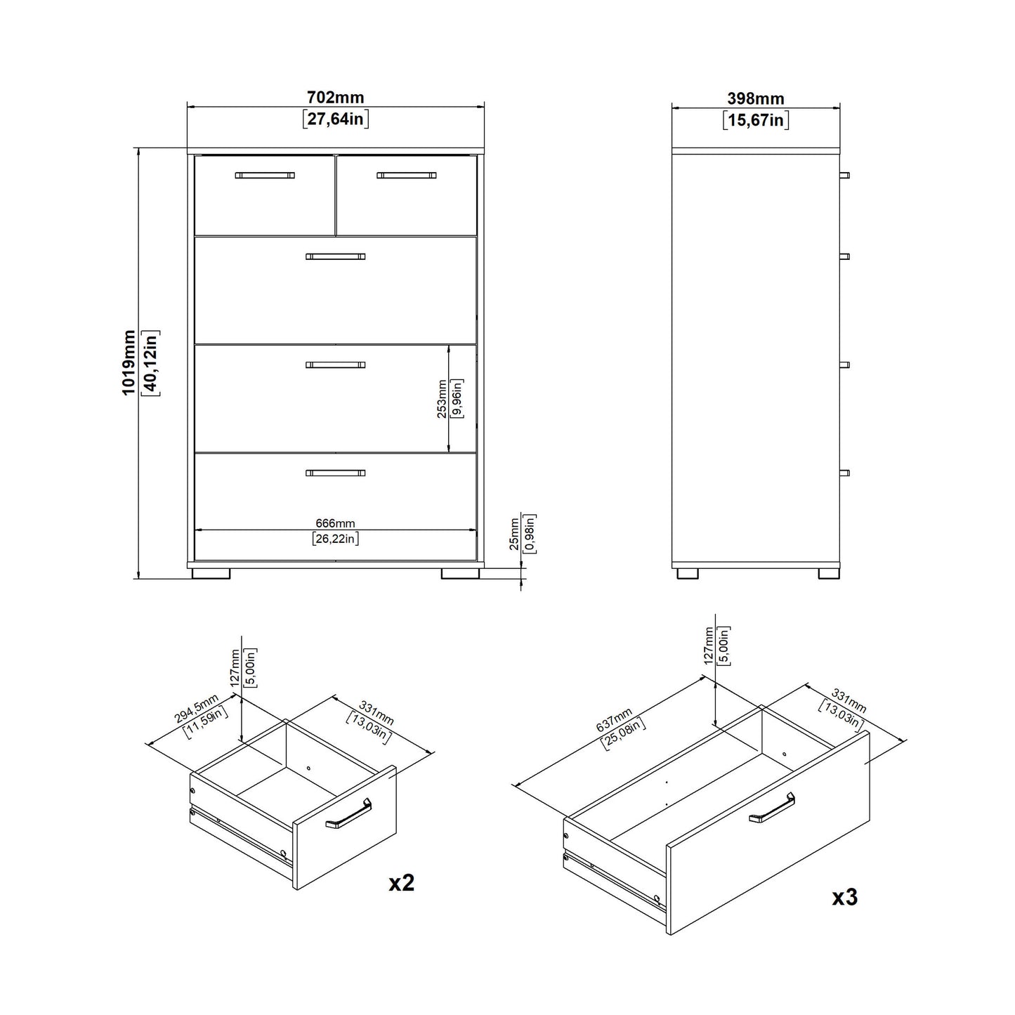 Stuttgart Gloss White Chest of 5 Drawers