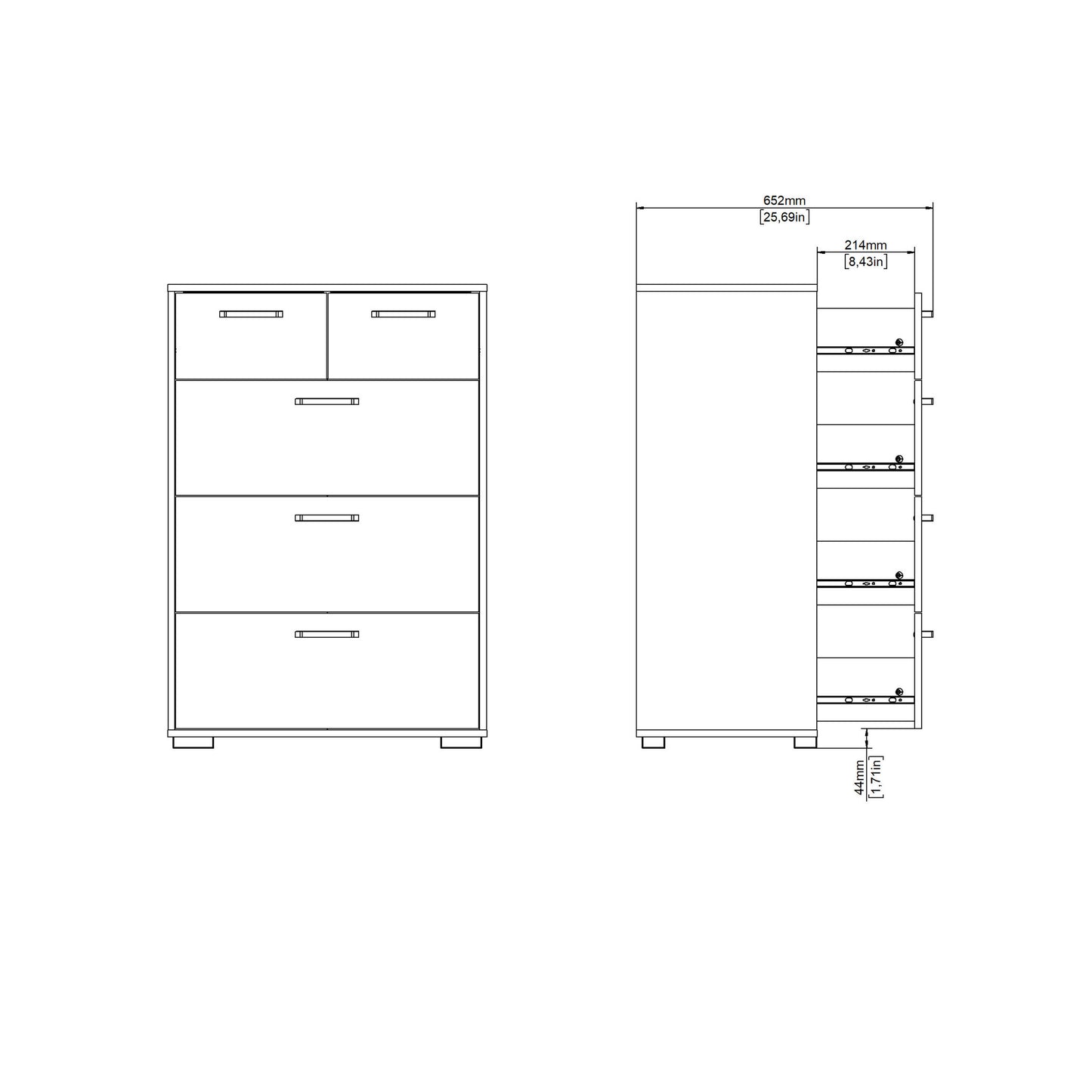 Stuttgart Gloss White Chest of 5 Drawers