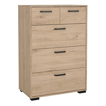 Stuttgart Natural Oak Chest of 5 Drawers Black Metal Handles