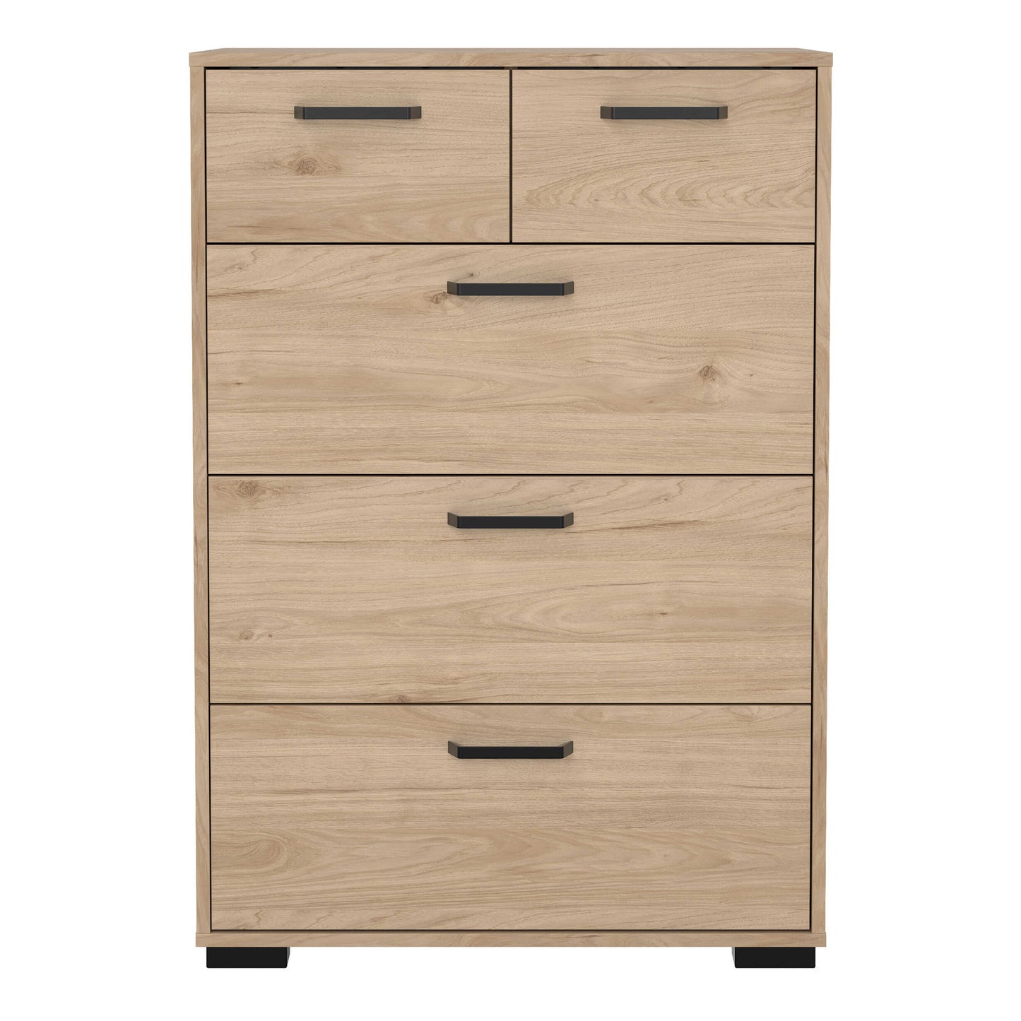 Stuttgart Natural Oak Chest of 5 Drawers Black Metal Handles