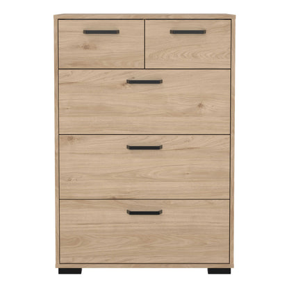 Stuttgart Natural Oak Chest of 5 Drawers Black Metal Handles