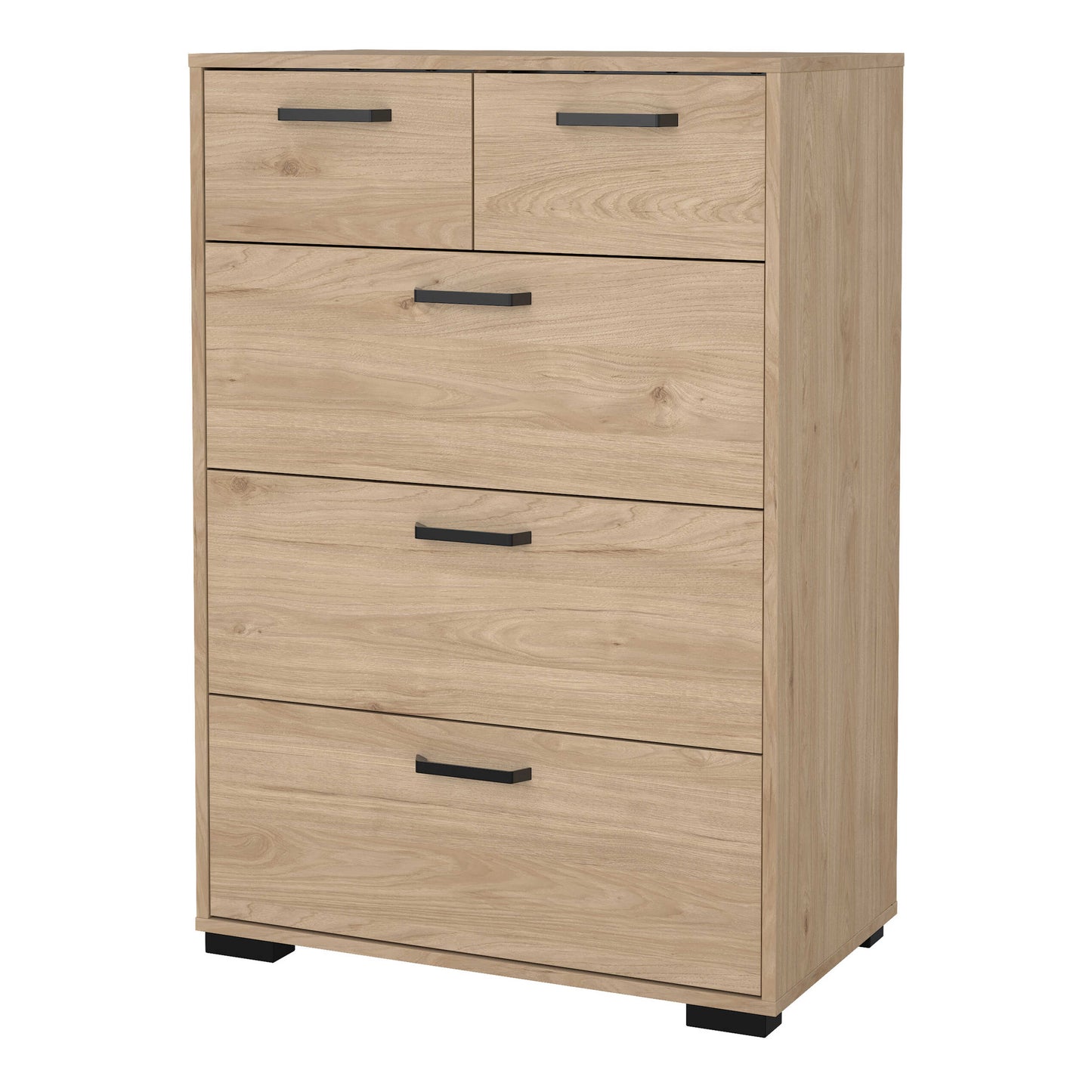 Stuttgart Natural Oak Chest of 5 Drawers Black Metal Handles