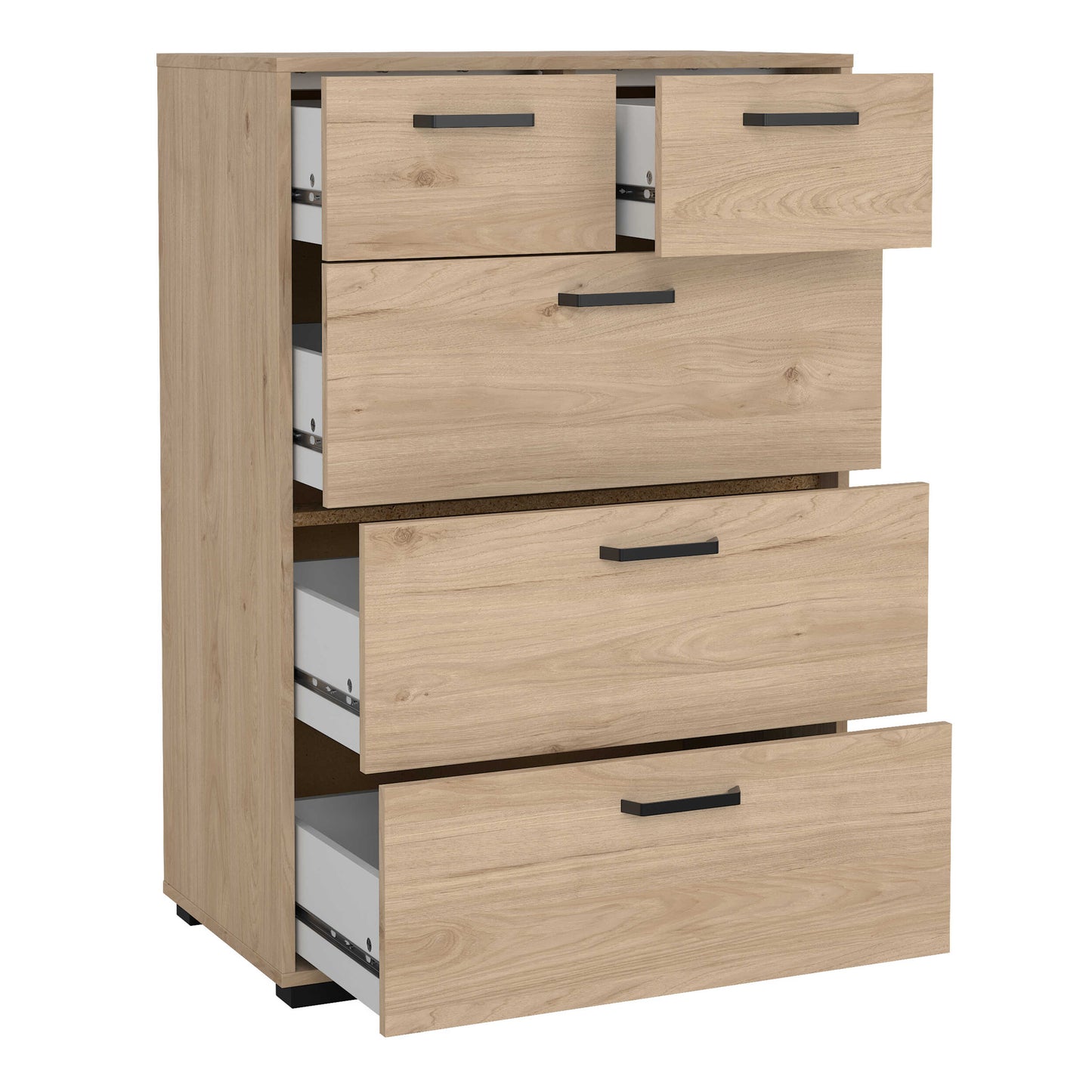 Stuttgart Natural Oak Chest of 5 Drawers Black Metal Handles