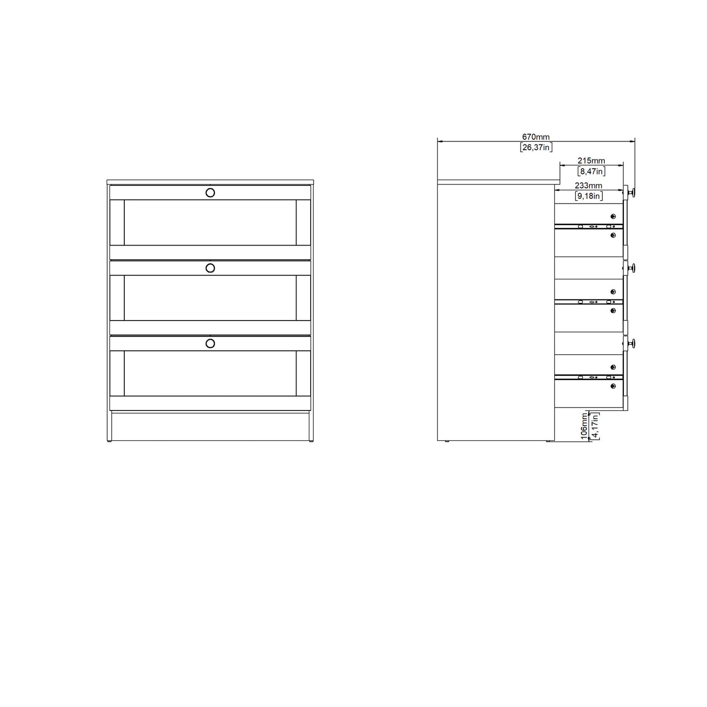 Cherryfern White Wooden Chest 3 Frame Drawers