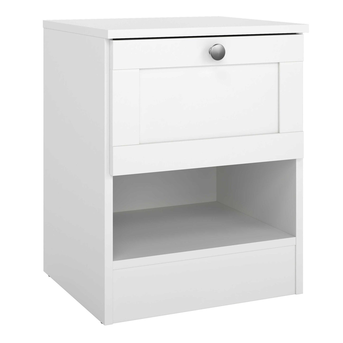 Cherryfern White Wood Bedside Table 1 Frame Drawer 1 Open Shelf