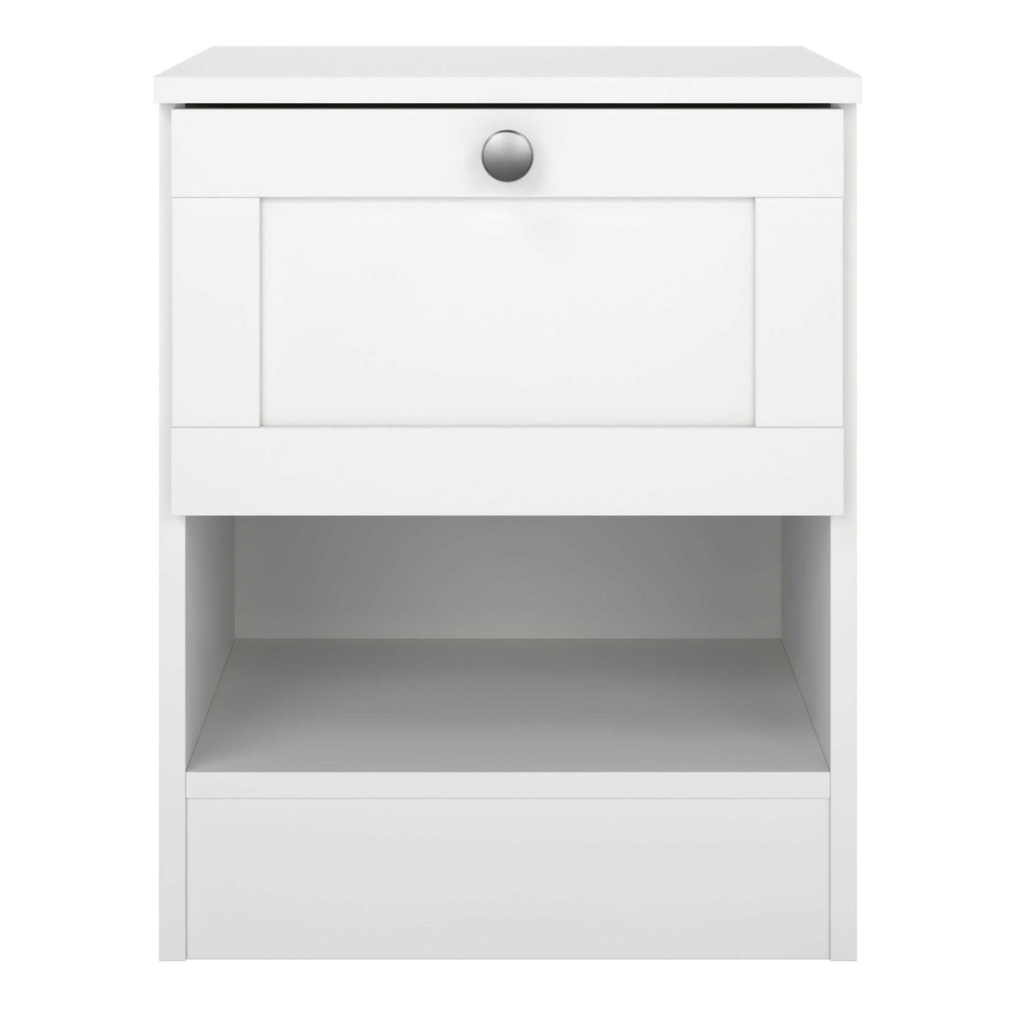 Cherryfern White Wood Bedside Table 1 Frame Drawer 1 Open Shelf