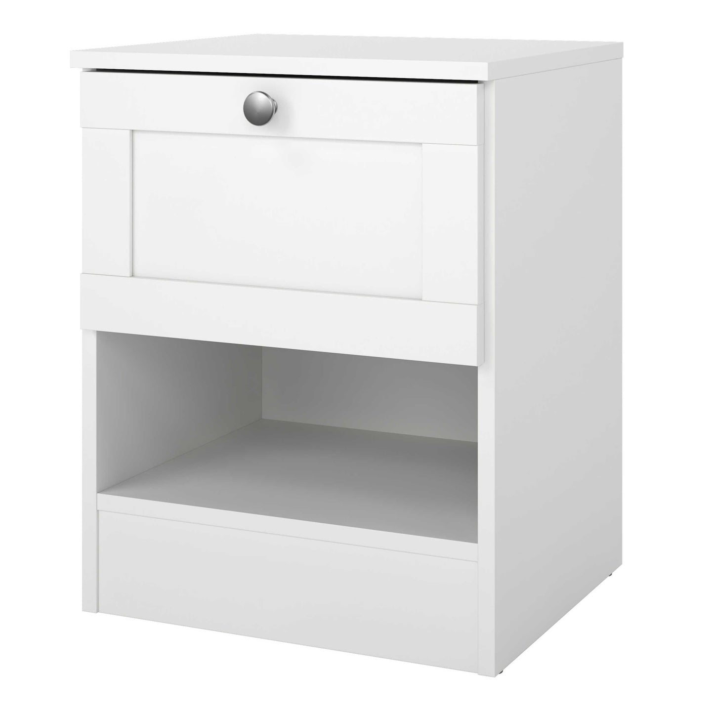 Cherryfern White Wood Bedside Table 1 Frame Drawer 1 Open Shelf